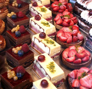 cake and pastry display